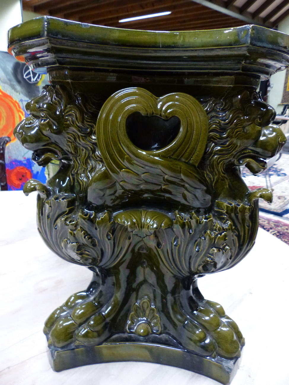 A BRETBY PLANTER MOULDED IN RELIEF WITH A DRAGON FLY AND A FLOWER ON THE GREEN FAUX BOIS GROUND. H - Image 9 of 29