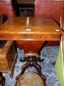 A VICTORIAN BURR WOOD WORK AND WRITING TABLE, THE RECTANGULAR LID WITH PULL DOWN LEATHER INSET