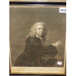 TWO ANTIQUE PORTRAIT PRINTS OF DAVID GARRICK, ONE IN THE ROLE OF AN AUCTIONEER. AFTER J. MCARDELL.