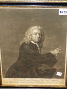 TWO ANTIQUE PORTRAIT PRINTS OF DAVID GARRICK, ONE IN THE ROLE OF AN AUCTIONEER. AFTER J. MCARDELL.