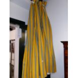 TWO PAIRS OF MUSTARD YELLOW AND DENIM CURTAINS. 7ft 6" DROP X 7ft WIDE EACH.