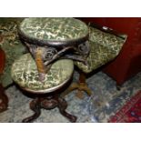 TWO VICTORIAN PIANO STOOLS AND A FOOT STOOL UPHOLSTERED EN SUITE