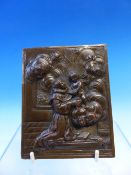 A 19th C. BRONZE PLAQUE CAST IN RELIEF WITH ST ANTHONY