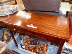 A 19th C. MAHOGANY RECTANGULAR FLAP TOP TABLE OPENING ON A SINGLE GATE, AN APRON DRAWER ABOVE THE