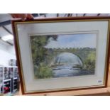 ERIC THOMPSON (20th.C.) ARR. ABBEY BRIDGE, SIGNED, WATERCOLOUR. 26 x 37cms