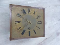 AN ARTS AND CRAFTS SHELF CLOCK STRIKING ON A BELL, THE WEIGHT DRIVEN MOVEMENT WITH A SQUARE BRASS D