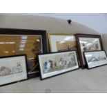 3 HUMOROUS DOG PRINTS , SIGNED. THREE FURTHER DECORATIVE PICTURE