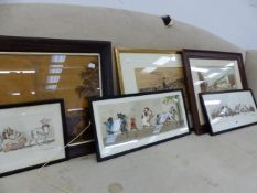 3 HUMOROUS DOG PRINTS , SIGNED. THREE FURTHER DECORATIVE PICTURE