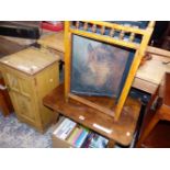 A GEORGE III MAHOGANY WASHSTAND, THE SQUARE TOP OVER A TIER WITH DRAWER BELOW. W 36 x H 86cms. A