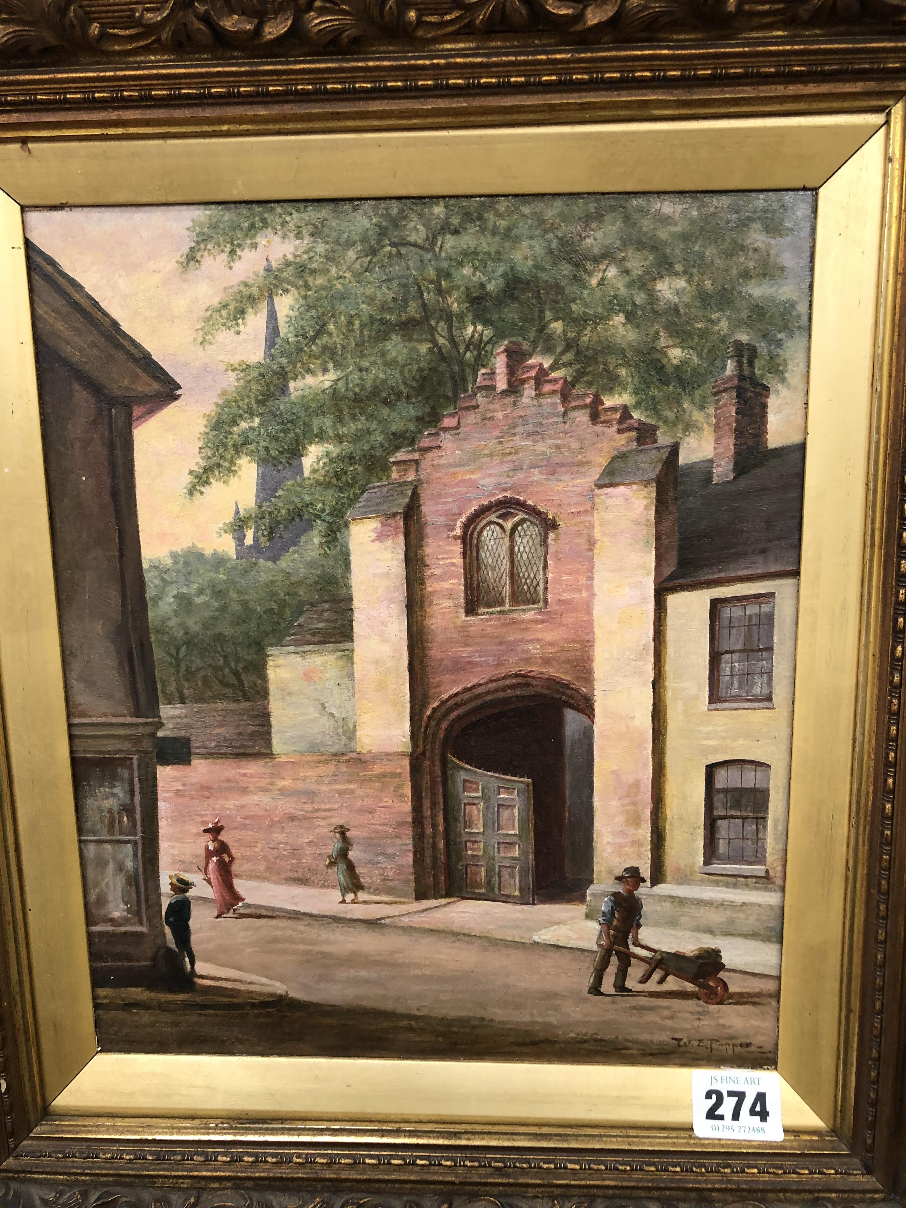 LATE 19th. C. ENGLISH NAIVE SCHOOL, A VILLAGE STREET, SIGNED W. E. PEPPER,, OIL ON BOARD. 31 x - Image 3 of 4