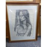 20th.C. ENGLISH SCHOOL. PORTRAIT OF A YOUNG WOMAN, PENCIL DRAWING. 39 x 31cms