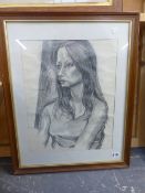 20th.C. ENGLISH SCHOOL. PORTRAIT OF A YOUNG WOMAN, PENCIL DRAWING. 39 x 31cms