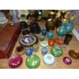 VARIOUS ORIENTAL CLOISONNE BOXES AND VASES ETC.