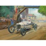 RODNEY DIGGENS (B 1937), ARR. A 1920S MERCEDES No. 28 IN A TOWN ROAD RACE, OIL ON CANVAS, SIGNED AND