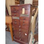 A 19th C. MAHOGANY COLLECTORS CHEST OF TWO BANKS OF SIX SHORT DRAWERS OVER FIVE LONG DRAWERS AND THE