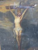 19th.C. SCHOOL AFTER THE OLD MASTERS, CRUCIFICTION, OIL ON CANVAS. 105 x 73cms
