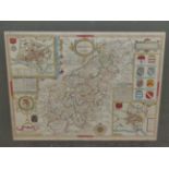 AN ANTIQUE HAND COLOURED MAP AFTER JOHN SPEED OF NORTHAMPTONSHIRE. 41 x 52cms