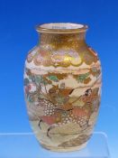 A SATSUMA OVOID VASE PAINTED WITH THREE WARRIORS CHASING THROUGH A LANDSCAPE, SIGNED KEI(?)DA. H