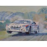 RODNEY DIGGENS (B 1937), ARR. 1983 MONTE CARLO RALLY, ROHRR AND GEISTDORFER IN A LANCIA, WATERCOLOUR