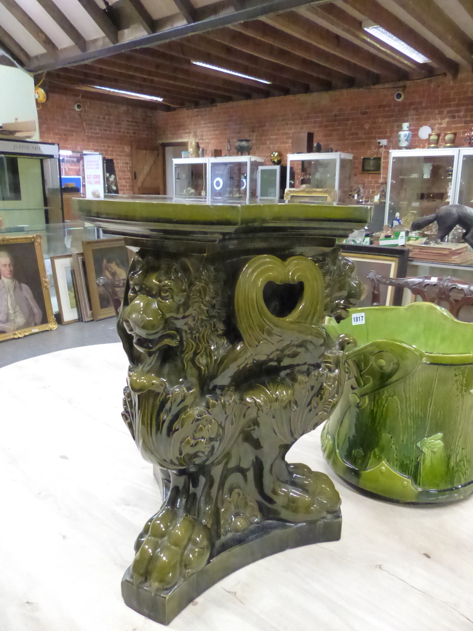 A BRETBY PLANTER MOULDED IN RELIEF WITH A DRAGON FLY AND A FLOWER ON THE GREEN FAUX BOIS GROUND. H - Image 2 of 29
