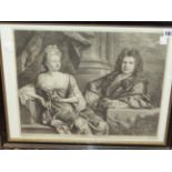 AFTER T. CLOSTERMAN. AN ANTIQUE MEZZOTINT PRINT OF MR & MRS GRINLING GIBBONS. 31.5 x 36cms