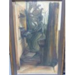 20th.C. CONTINENTAL SCHOOL. THE ORGANIST, SIGNED INDISTINCTLY, OIL ON CANVAS. 80 x 29cms