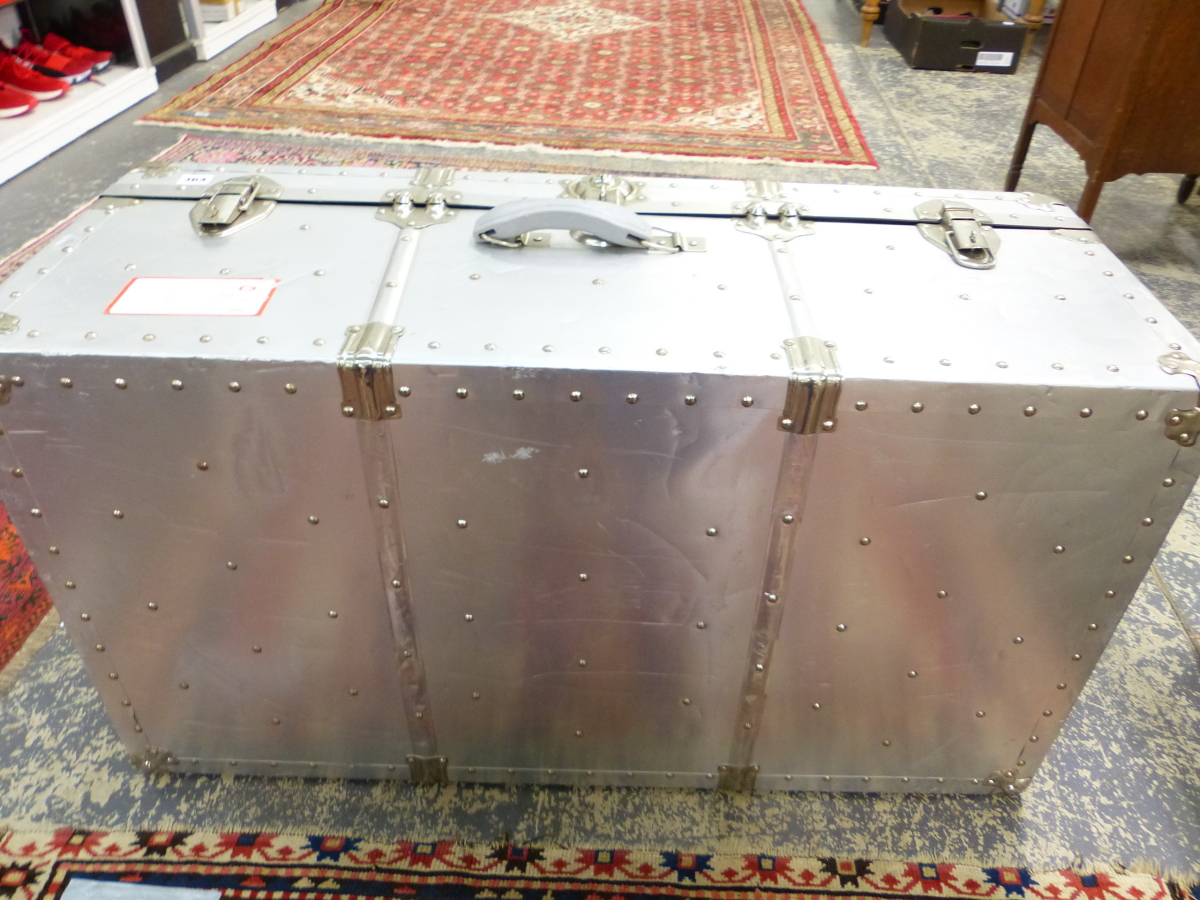 A LARGE ALLOY CABIN TRUNK. - Image 8 of 14