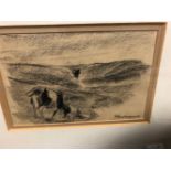 MAX LIEBERMANN (1847-1935). GOATS NIBBLING, SIGNED CHARCOAL DRAWING, GALLERY LABEL VERSO, 10.5 x