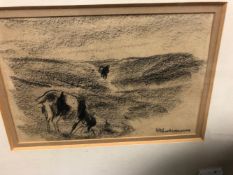 MAX LIEBERMANN (1847-1935). GOATS NIBBLING, SIGNED CHARCOAL DRAWING, GALLERY LABEL VERSO, 10.5 x