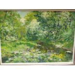 20th.C. SCHOOL. SPRING BLOSSOM, SIGNED INDISTINCTLY, OIL ON BOARD. 68 x 93cms