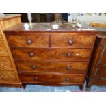 A VICTORIAN MAHOGANY CHEST OF TWO SHORT AND THREE GRADED LONG DRAWERS W 100 x D 51