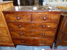 A VICTORIAN MAHOGANY CHEST OF TWO SHORT AND THREE GRADED LONG DRAWERS W 100 x D 51