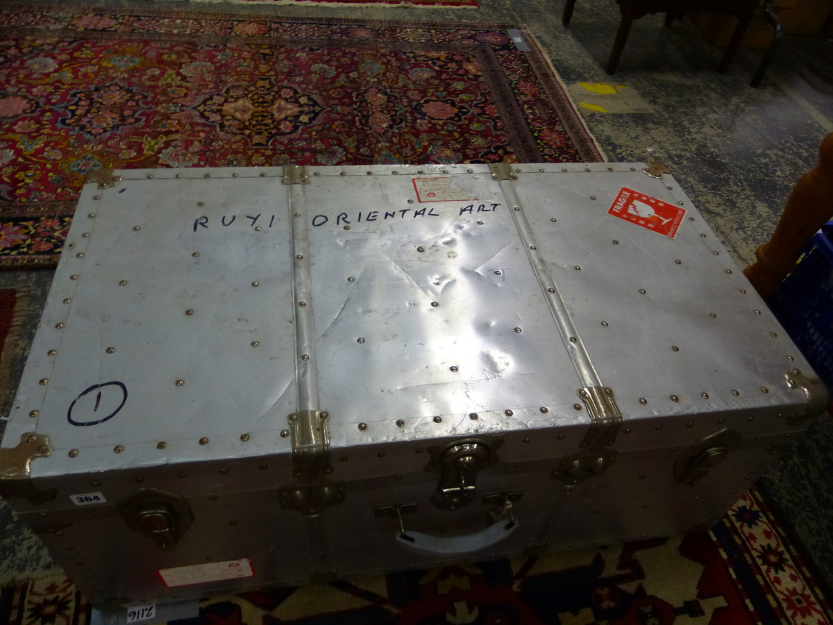 A LARGE ALLOY CABIN TRUNK. - Image 2 of 14