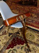 A 20th C. MAHOGANY PIER TABLE SUPPORTED ON ONE LEG GILT AT THE TOP WITH A RAMS HEAD ABOVE HUSKS