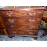 A GEORGIAN MAHOGANY CHEST OF FOUR LONG DRAWERS ON BRACKET FEET. W 90 x D 47 x H 93cms.