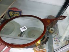 A MAHOGANY ANTIQUE INLAID HAND MIRROR