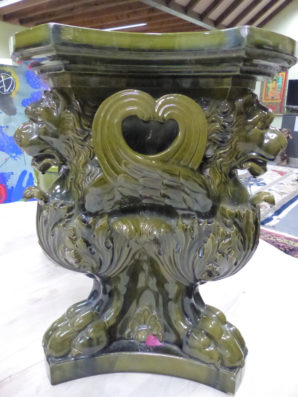 A BRETBY PLANTER MOULDED IN RELIEF WITH A DRAGON FLY AND A FLOWER ON THE GREEN FAUX BOIS GROUND. H - Image 10 of 29