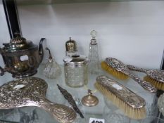 VARIOUS SILVER PLATED WARES AND HALLMARKED SILVER MOUNTED JARS ETC