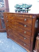 A 19th C. MAHOGANY TWO PART CHEST OF FIVE GRADED DRAWERS ON SHAPED BRACKET FEET. W 125 x D 55 x H