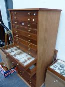 A 19 DRAWER LEPIDOPTERIST COLLECTORS CASE, SEVERAL DRAWERS WITH PARTIAL MOTH AND BUTTERFLY CONTENTS.