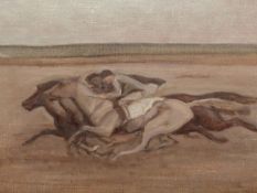 LOWES DALBIAC LUARD (1872-1944) RACE HORSES, OIL ON CANVAS. EARLY MORNING, NEWMARKET. GALLERY