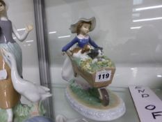 A LLADRO FIGURE GROUP, GIRL WITH BARROW, AND TWO OTHERS.