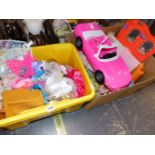 A QUANTITY OF BARBIE DOLLS AND OTHERS TOGETHER WITH VINTAGE SINDY DOLL FURNISHINGS, BARBIE CAR ETC.