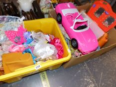 A QUANTITY OF BARBIE DOLLS AND OTHERS TOGETHER WITH VINTAGE SINDY DOLL FURNISHINGS, BARBIE CAR ETC.