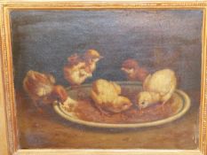 ANDREA CHERUBINI (1833-1905) FEEDING TIME, SIGNED AND DATED 1899, OIL ON CANVAS. 32 x 40cms