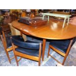 FOUR MACINTOSH CHAIRS TOGETHER WITH A TEAK DINING TABLE. W 168 x D 122 x H 74cms.