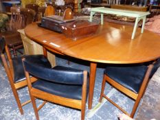 FOUR MACINTOSH CHAIRS TOGETHER WITH A TEAK DINING TABLE. W 168 x D 122 x H 74cms.