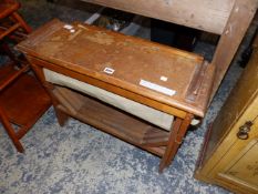 AN AESTHETIC PERIOD PAINTED PINE BEDSIDE CUPBOARD. W 36.5 x D 33 x H 80cms. TOGETHER WITH A CANVAS