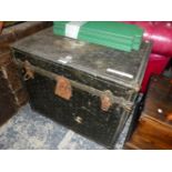 A BRODIL STUDDED TRUNK WITH INTERIOR TRAY. W 77 x D 58 x H 63cms.