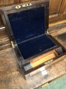 A VICTORIAN ROSE WOOD AND INLAID WRITING BOX.